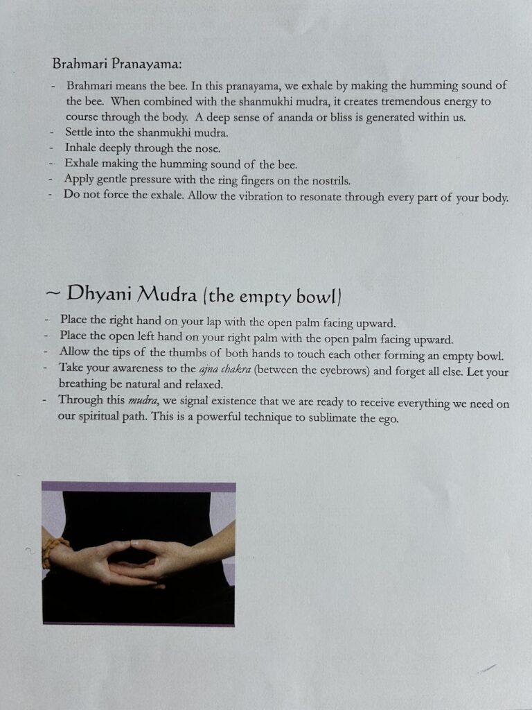 Bhahmari Pranayama pg 2 + Dhyani Mudra (empty bowl)